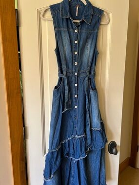 Free People Chambray Button-Up Shirt Dress - Medium Indigo